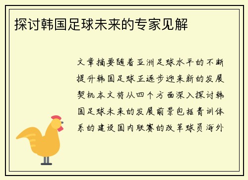 探讨韩国足球未来的专家见解